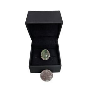 Prehnite Oval Cabochon Ring | 925 Sterling Silver | Size 7